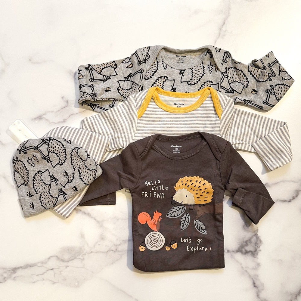 Gerber Hedgehog Long Sleeve Onesie and Hat Set